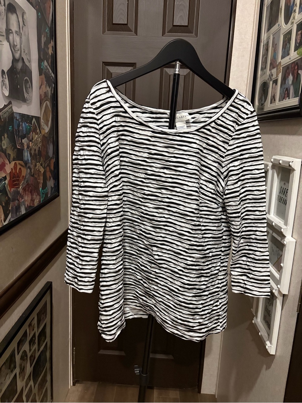 Doncaster Black & White Striped Boatneck Long Sleeve Top